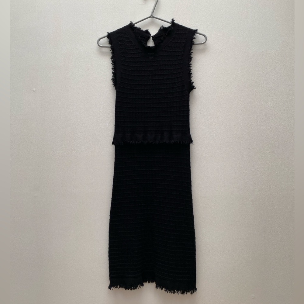 Unknown Source - Pure Wool Raw Hem Black Sleeveless Dress